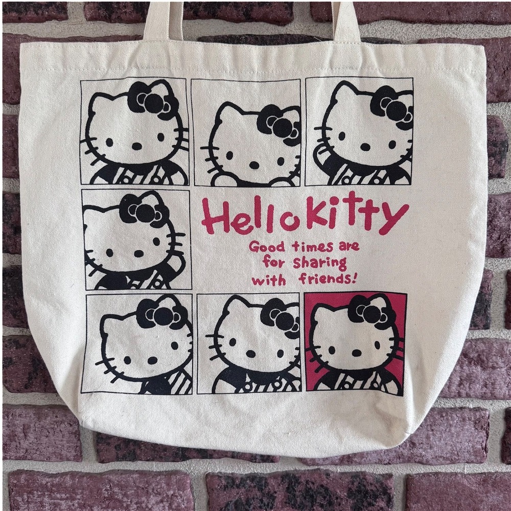Sanrio Hello Kitty Canvas Tote Shoulder Bag Cream Reusable Y2K School Anime Cute
